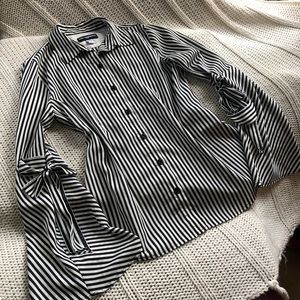 Karl by Lagerfeld Black & White Striped Top with Bell Sleeves